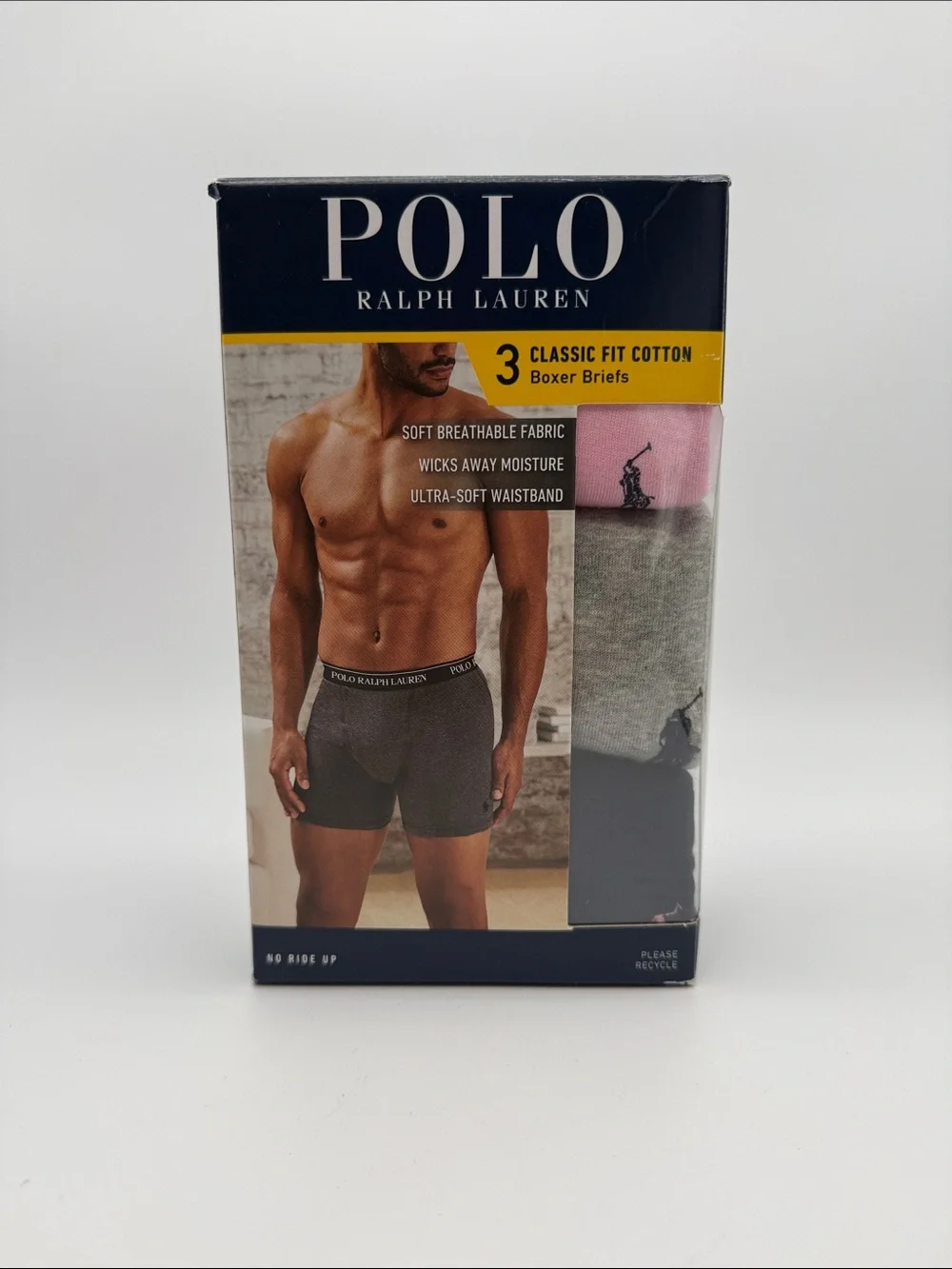 Polo by Ralph Lauren Men's 3-Pack Boxer Briefs - Gray, Pink, Blue navy